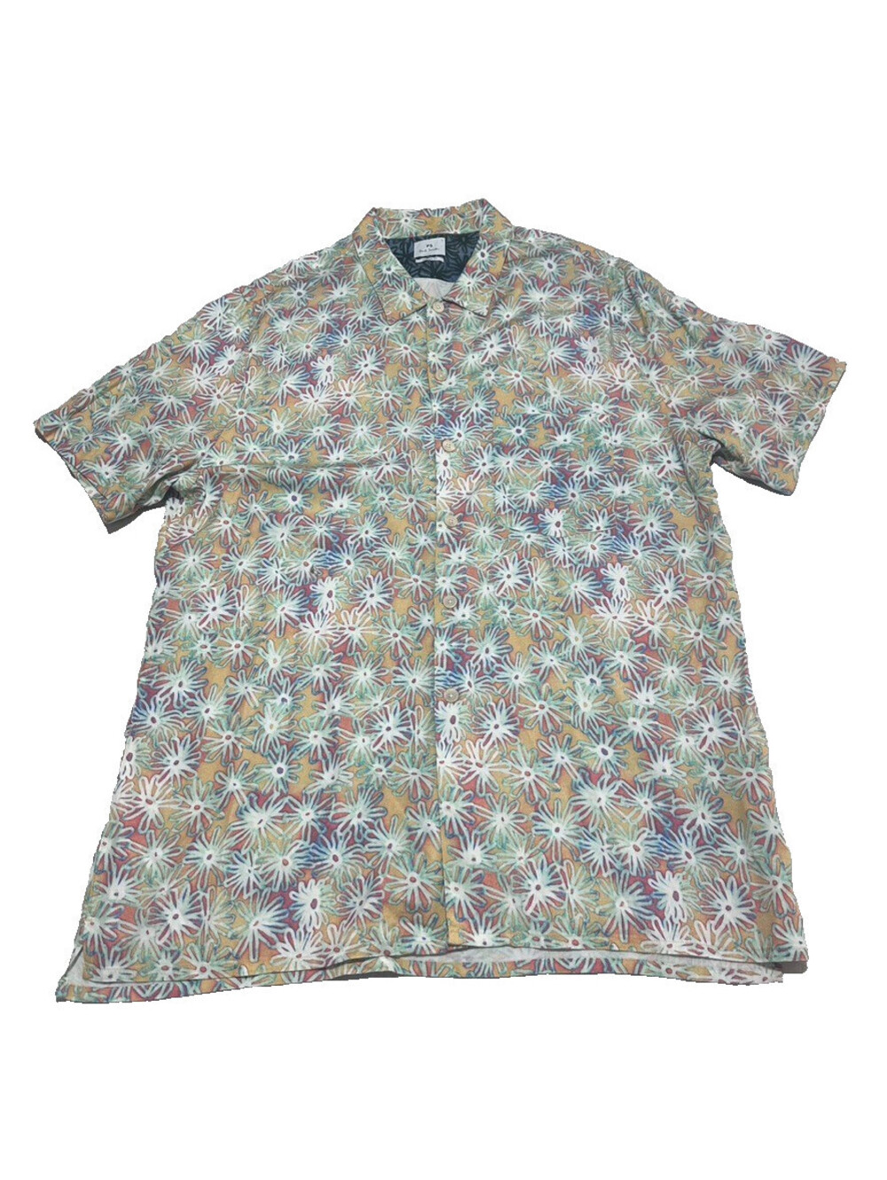 PS Paul Smith Men L Floral Disco Multicolor Short Sleeve Button Shirt Casual Fit